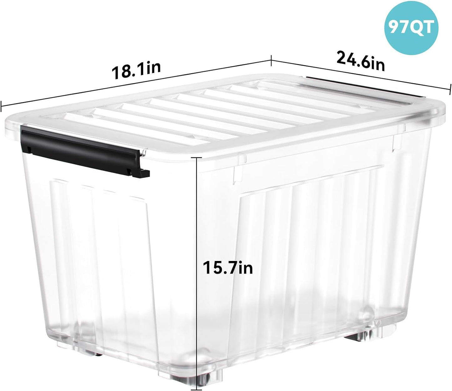 Nazhura 97Quart Plastic Storage Bin, Stackable and Nestable Storage Boxes with Clear Lids and Secure Latching Buckles, Large Storage Container (Clear, 97Quart-6Pack)