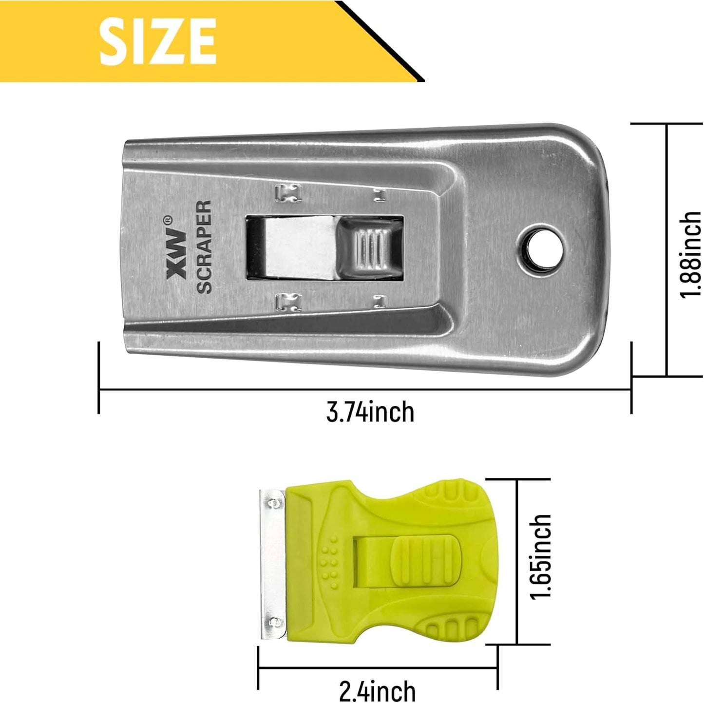 XW 7-Pack Razor Scraper Set, 4 PCS All-Metal Razor Blade Scrapers and 3 PCS Mini Plastic Scrapers, Extra 22 PCS Razor Blades Included