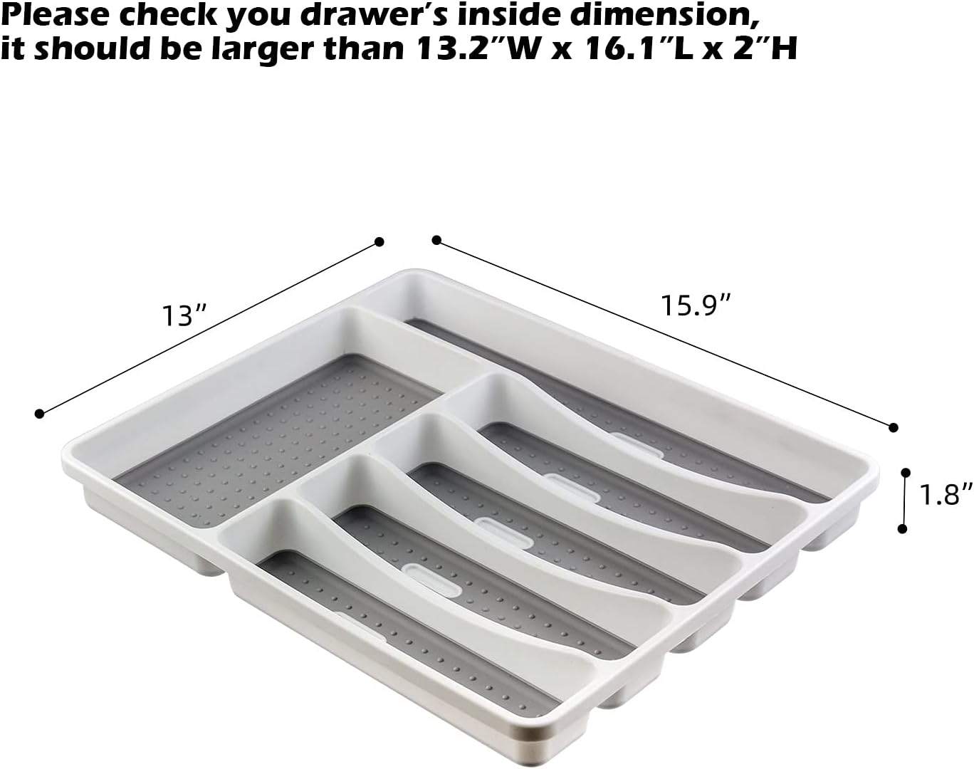 LeMuna Silverware Organizer Tray for Drawer, 6 Compartment Kitchen Drawer Organizer, Soft Grip Lining and Non-Slip Rubber Feet, Flatware Plastic Cutlery Tray
