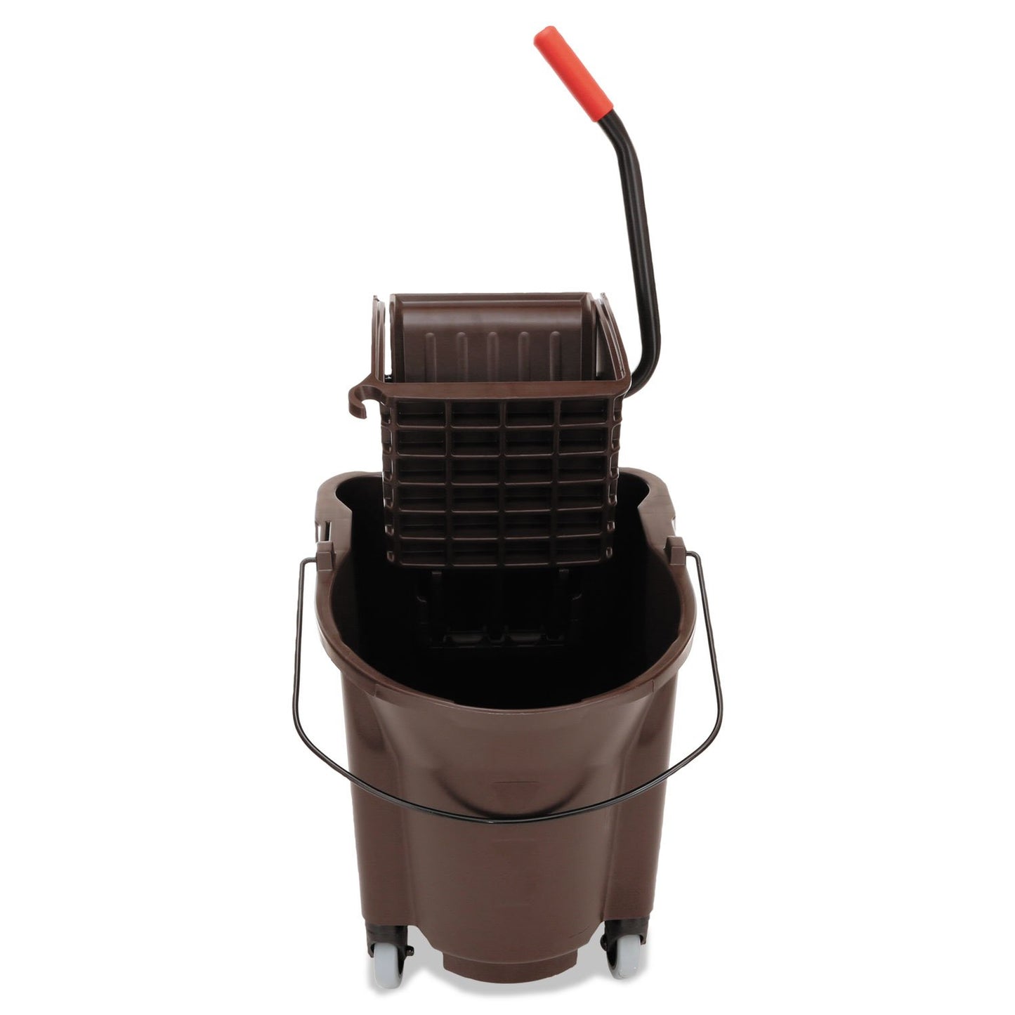 Rubbermaid Commercial Products WaveBrake 35 QT Side-Press Mop Bucket and Wringer Combo on Wheels Brown for Heavy-Duty Floor Cleaning