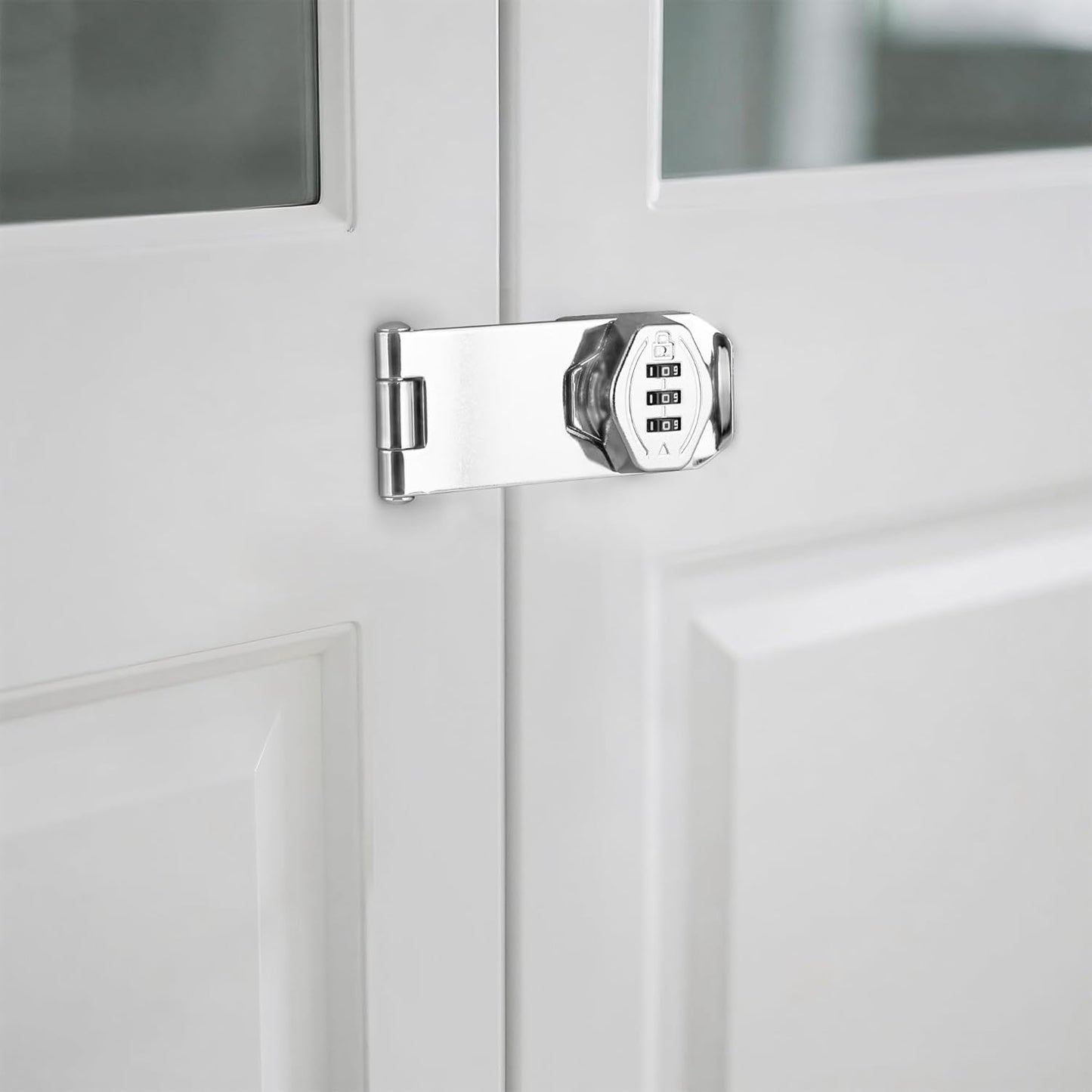 Cozy Tower 4 inch 180 Degrees Hasp Combination Lock for Cabinet, Combo Latch Lock for Cupboard, Drawer, Closet Door, Garage Fence Shed Door (Chrome, 2 Pack)