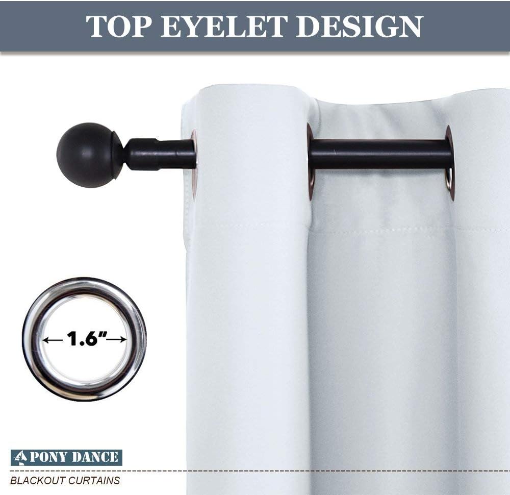 PONY DANCE Room Darkening Curtains - Ring Top Blackout Curtain Panels for Bedroom Window Treatment Drapes Home Decoration Energy Saving for Hotel, 42 x 45 inch, Greyish White, Double Panels
