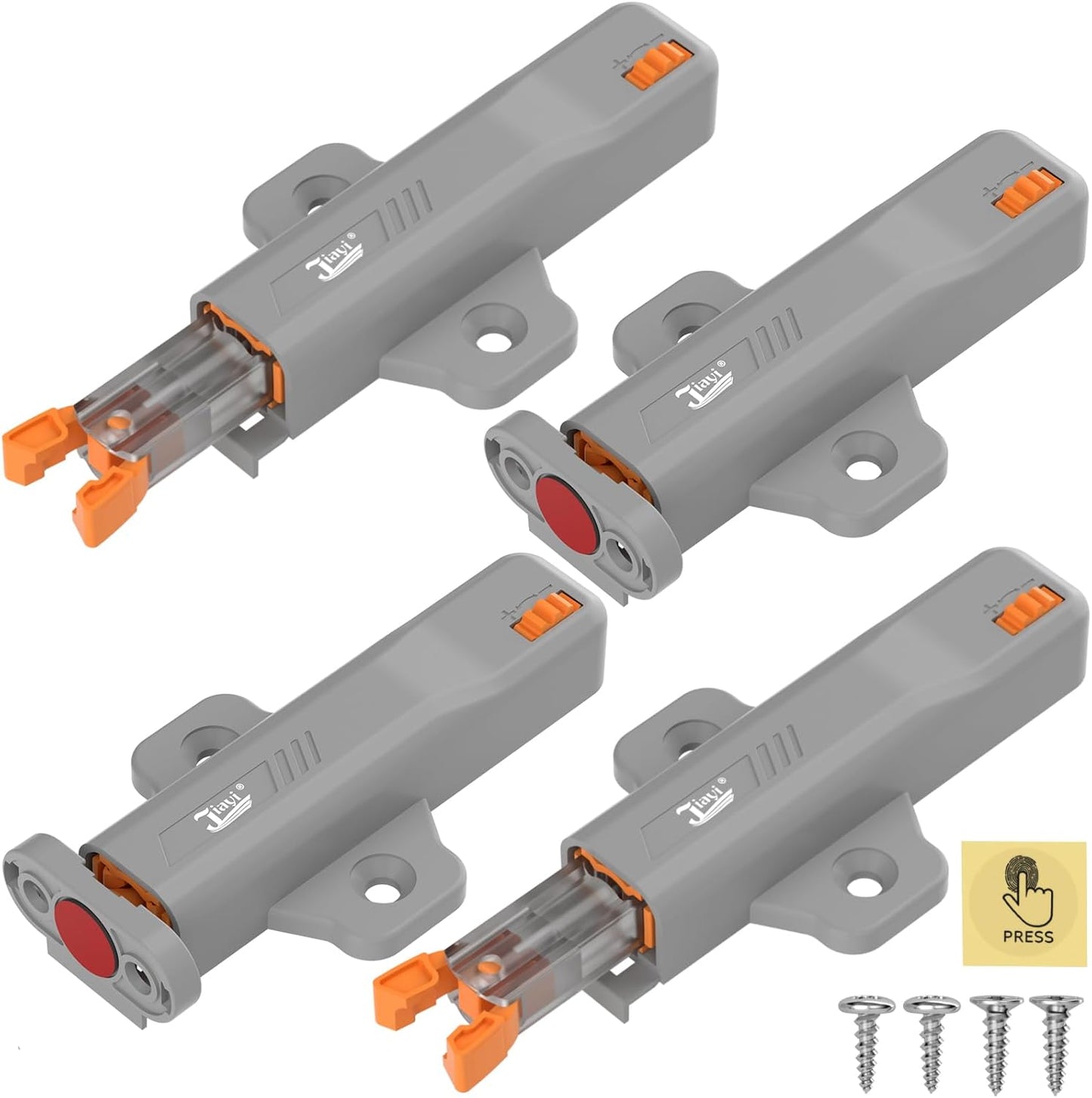 Push Touch Latches for Cabinets, Jiayi 4 Pack Heavy Duty Push Lock Door Latch, Cabinet Press Out Latch for Door, Non Magnetic RV Drawer Catch Closure, Open Latch Kitchen Hidden Door Opener