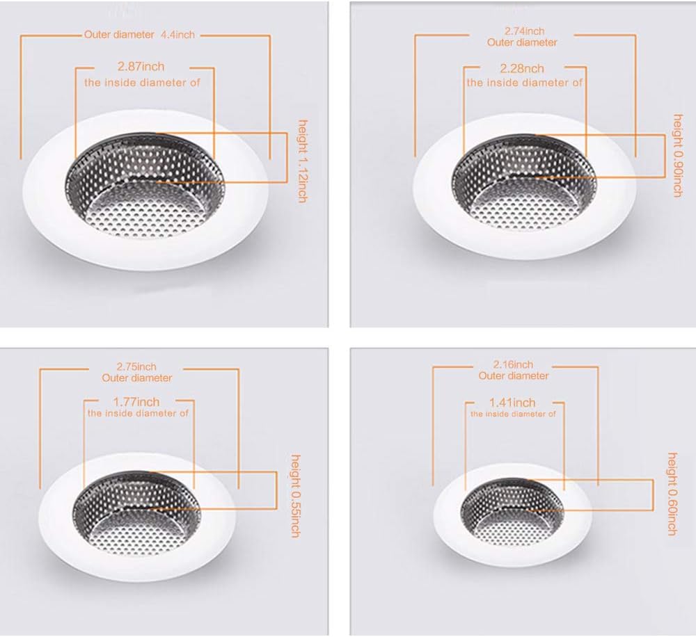 Shower Drain(4 Pack), Bathtub Drain Cover, Sink Tub Drain Stopper, Sink Strainer for Kitchen and Bathroom, Hair Stopper for Bathtub Drain Cover Size from 1.5'' to 4.45''. (Silver-Round Hole)
