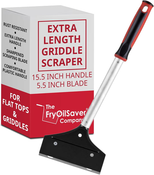 Flat Top Grill Scraper 15.5" Long Griddle Tool by FryOilSaver Co., 5.5" Replaceable Blade Kitchen Scraper for Cleaning Griddle & Flat Top Grill for Diner, Bar, Hotel, Restaurant & Food Service - 90018