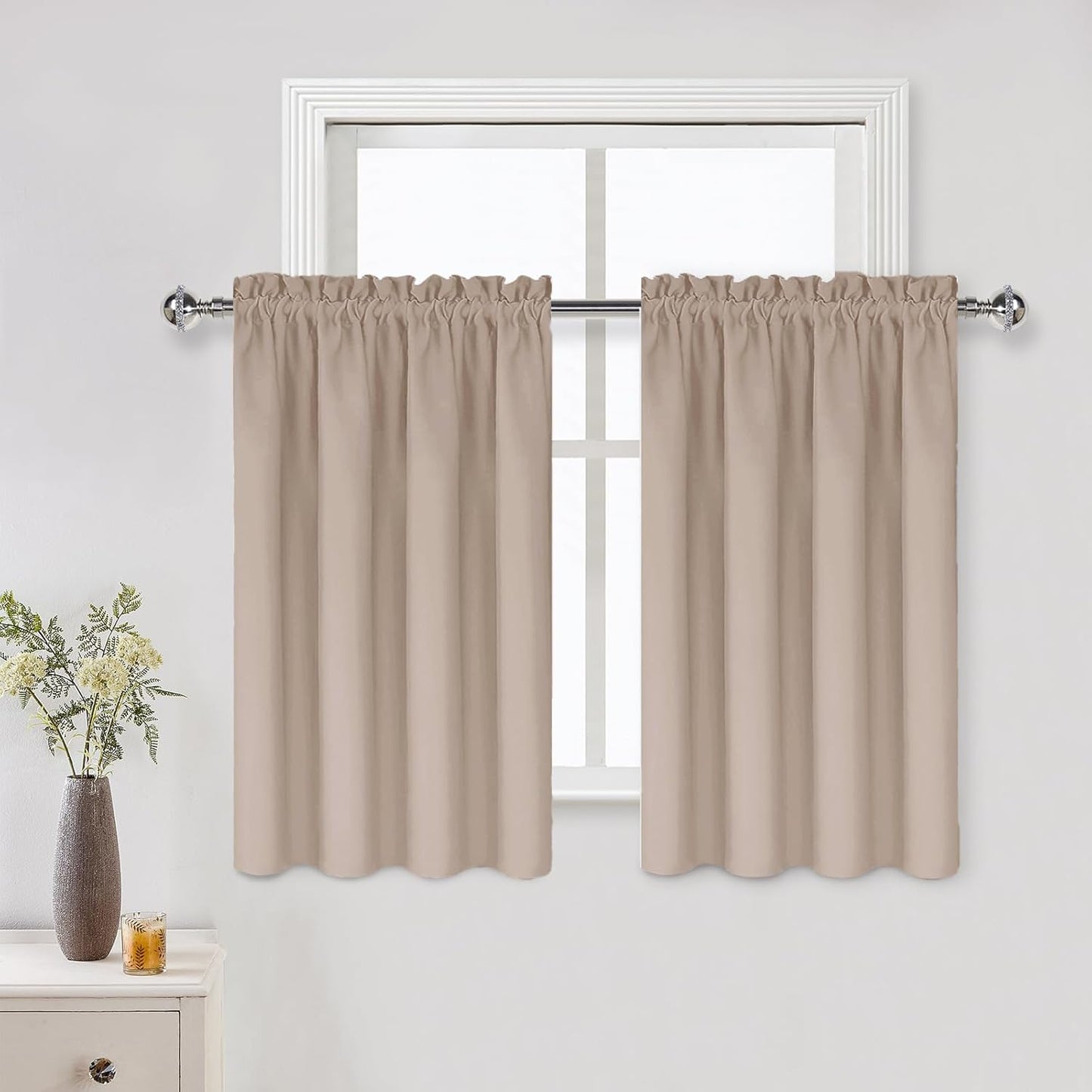 DWCN Blackout Curtains for Living Room Thermal Insulated, Energy Saving & Noise Reducing Bedroom Curtains, Camel, W 42x L 36 Inch, Set of 2 Rod Pocket Curtain Panels