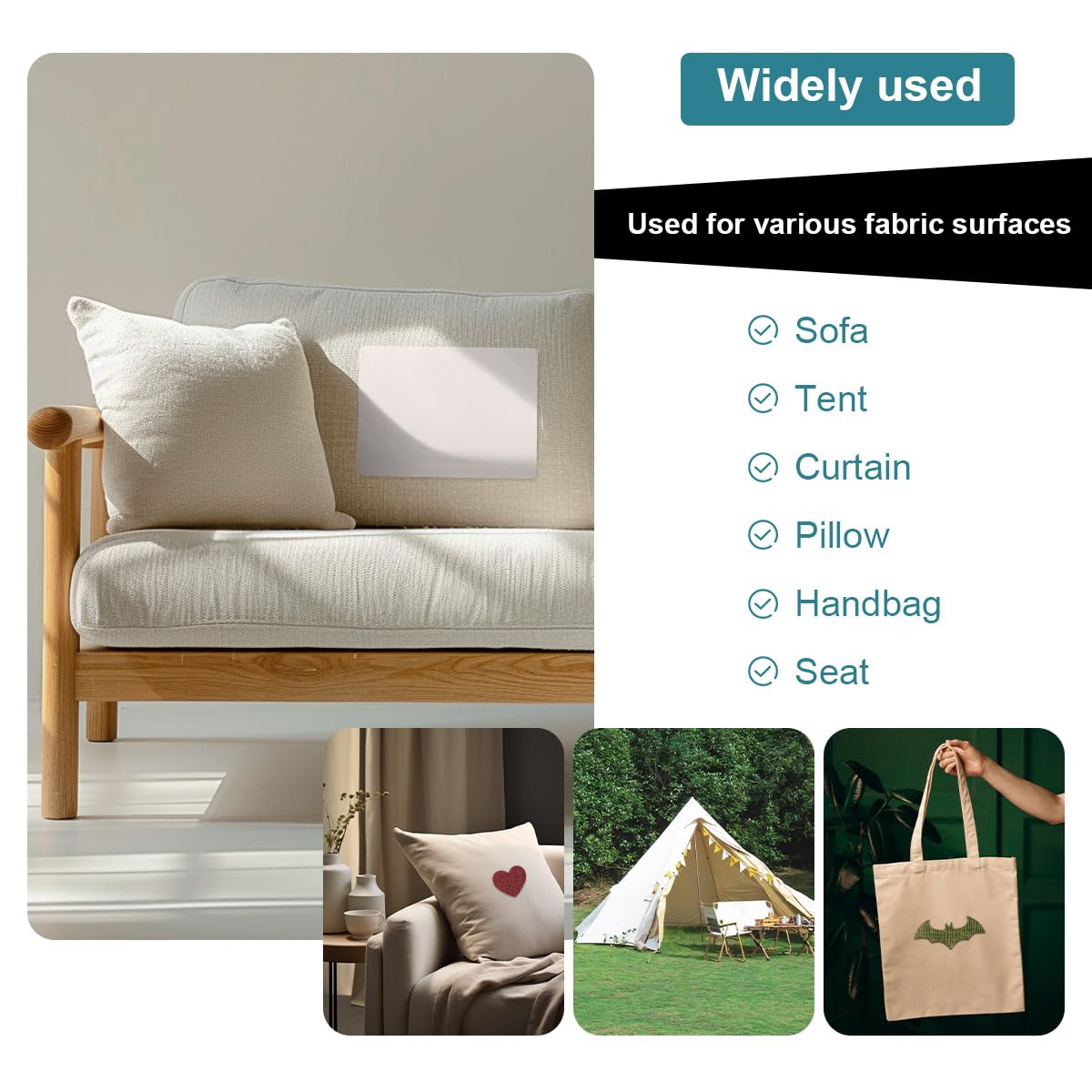 J.CARP 2Pcs Linen Repair Patches, Large Self-Adhesive Fabric Patch for Sofas, Couch, Furniture, Car Seats (8 * 11 inches-2PCS Black)