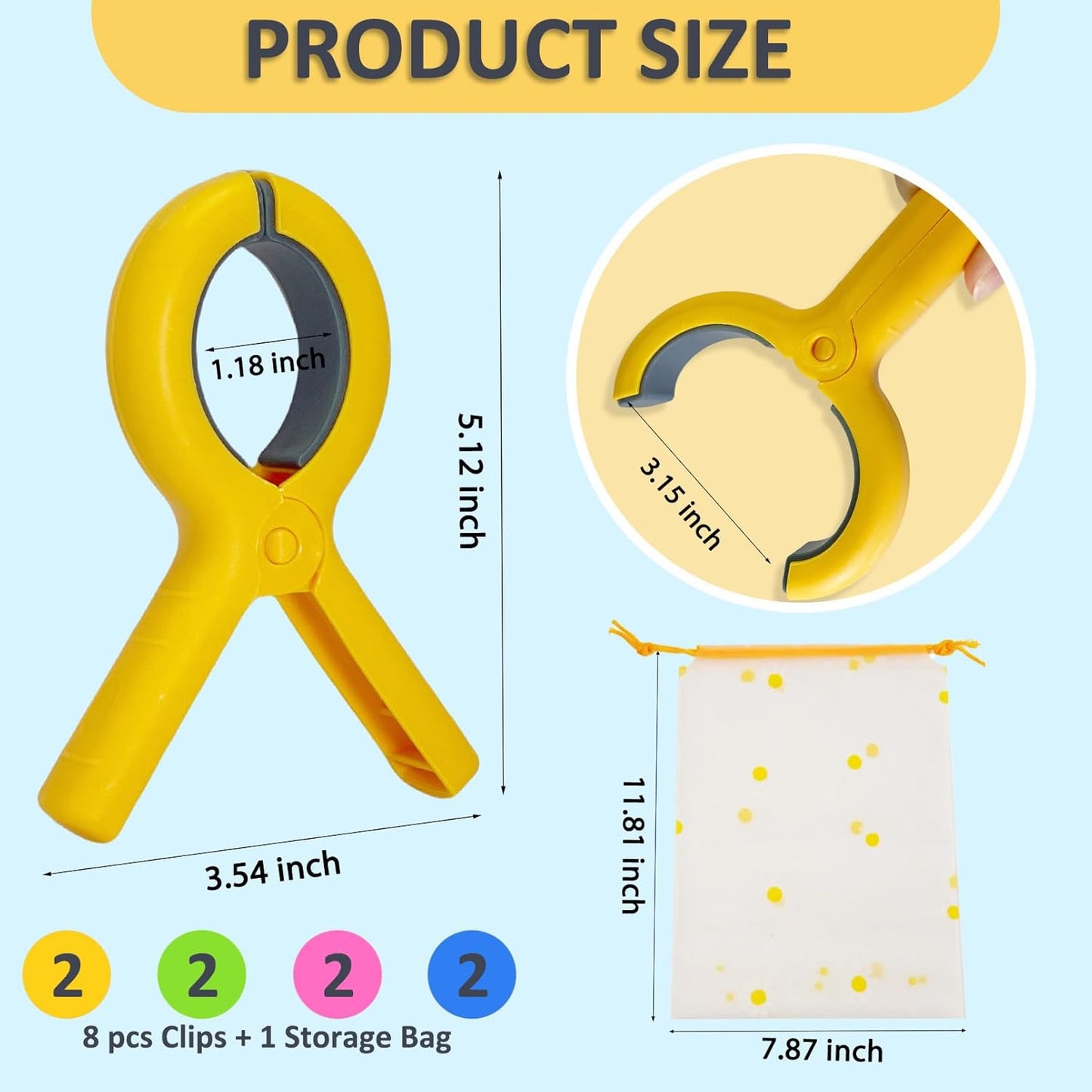 Jumbo Size Beach Towel Clips 8 Pcs, Storage Bag Included, Towel Clamps, Plastic Clothes Pegs Hanging Clamps, Towel Clips for Beach/Pool Cover/Cruise Chairs, Heavy Duty Clothes Pins, Beach Accessories