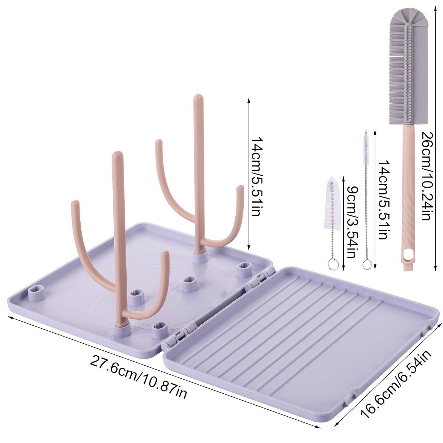 Baby Bottle Drying Rack -Travel Baby Bottle Drying Rack Set, Cleaner Kit with Silicone Bottle Brush,Straw Brush, Suitable for Home use or Traveling with Babies, Camping(Gray) ﻿ ﻿