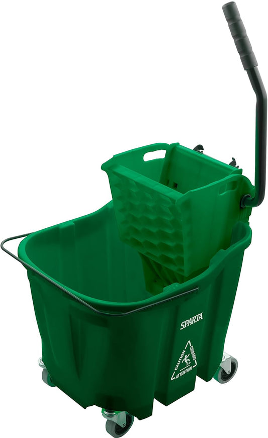 Carlisle FoodService Products Omnifit Mop Bucket with Side Press Wringer for Floor Cleaning, Kitchens, Restaurants, Office, And Janitorial Use, Polypropylene (Pp), 35 Quarts, Green