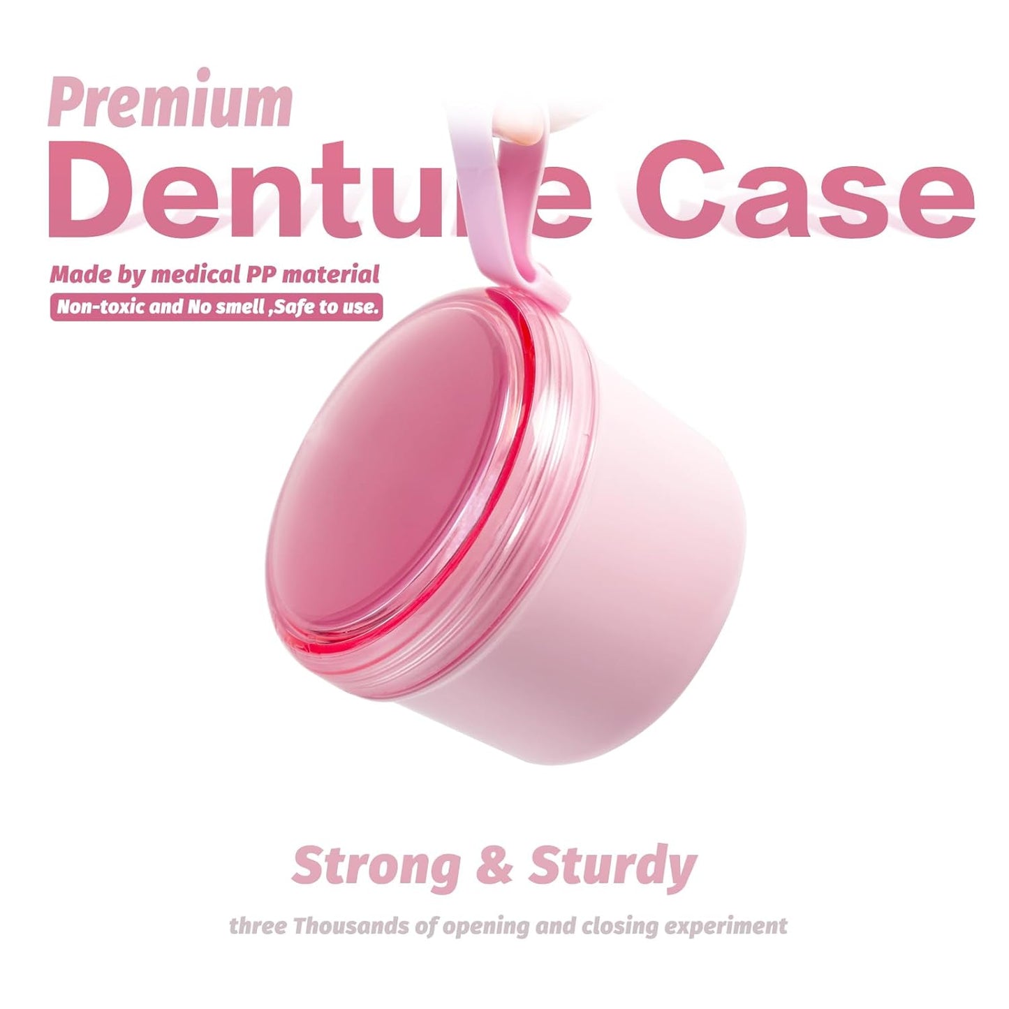 Denture Bath Case Cup Box Holder Storage Soak Container with Strainer Basket for Home or Travel Denture Cleaning (pink)
