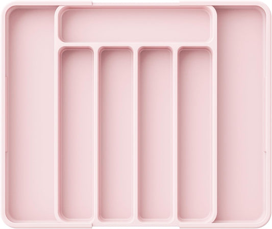 Kitsure Cutlery Drawer Organiser for Kitchen - Adjustable Cutlery Tray for Effortless Utensil Sorting, Versatile Kitchen Storage & Organisation Solution, 12.13" x 1.54" x 8.07"~13.90", Pink