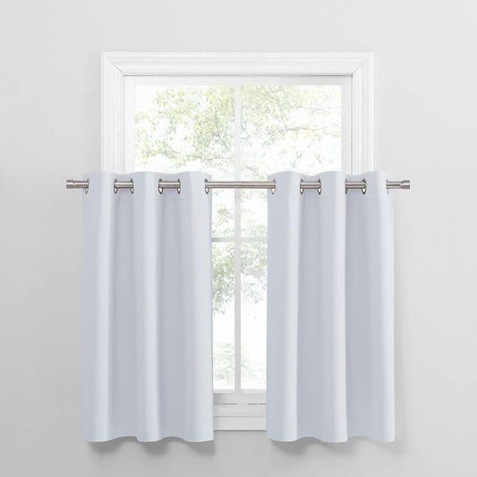 PONY DANCE Greyish White Small Window Curtain Panels Room Darkening Curtain Tiers for Nursery with Top Grommet (Only Block 60-75% Lights), 29 x 30 Inch, 1 Pair