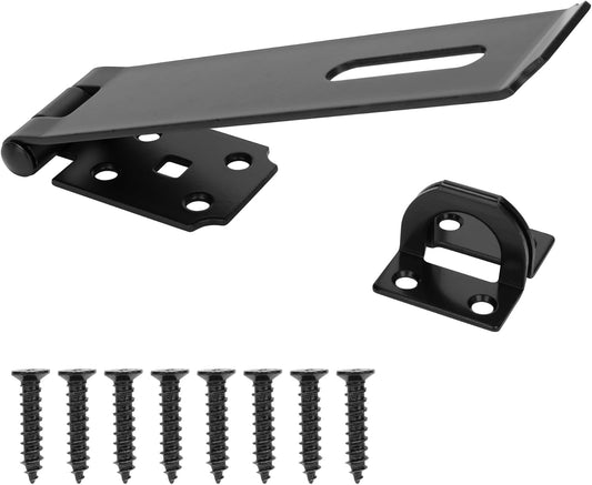 7-1/2" Door Padlock Safety Hasp Latch Heavy Duty, Door Hasp Clasp Lock Gate Shed Hasp Latch Lock for Door Window Fence Gate Barn, 304 Stainless Steel, Thickness 1/8”, Black, 1 Pack