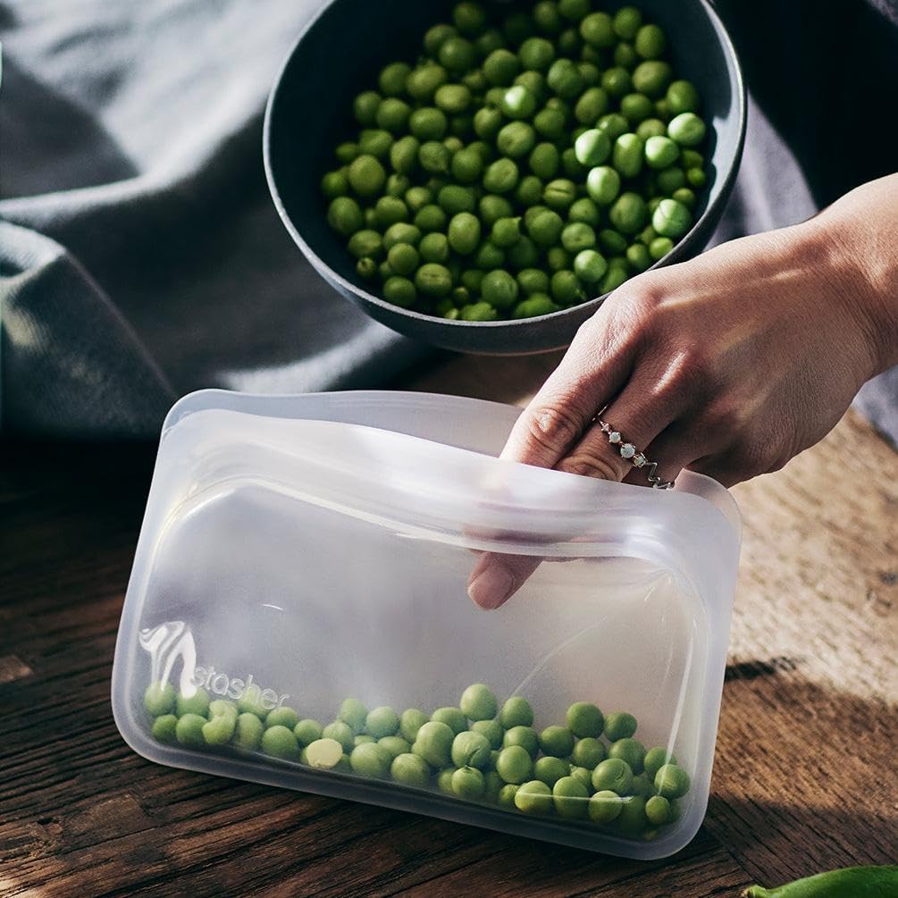 Stasher Premium Silicone Reusable Food Storage Bags, 4-Pack, Clear, Multi-Use Food Storage Bags, Lunch Bag, Travel Containers, BPA Free, Leak-free, Dishwasher-Safe, Eco-friendly