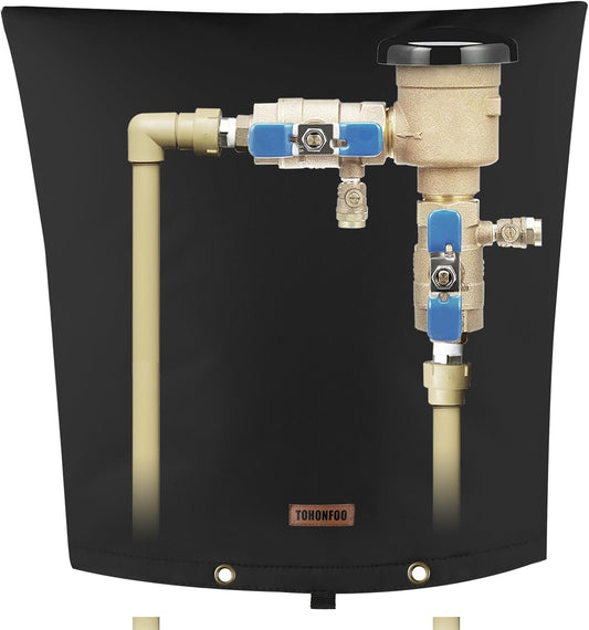 TOHONFOO Backflow Preventer Pipe Insulation Cover (5°F) - Irrigation Sprinkler Valve Insulated Pouch - Water Well Pump Cover - Sturdy 5 Layers for Winter Freeze Protection, 24" W x 26" H, Black