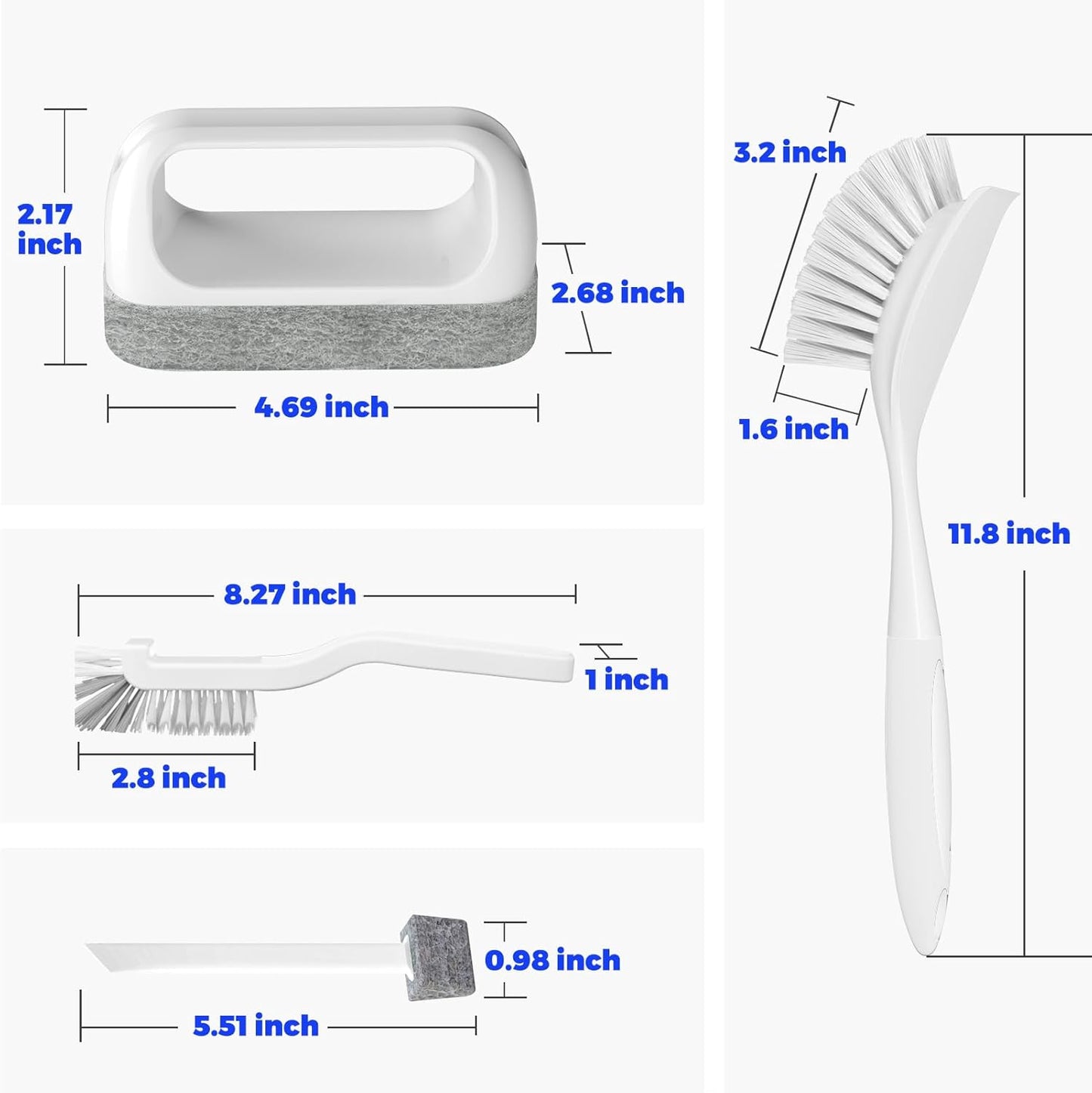 Holikme Cleaning Brush Set, Scouring Pad for Cleaning, Groove Gap Brushes for Pot, Pan, Kitchen Sink, Wire Brushes (White)