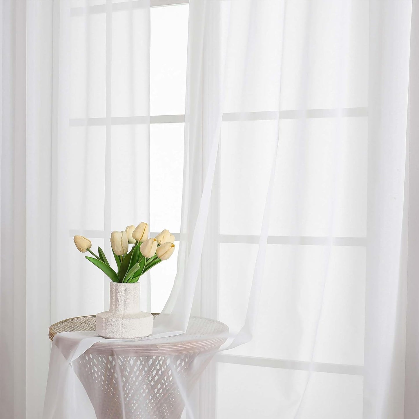 Chyhomenyc White Sheer Curtains 78 Inches Long 2 Panels Set for Living Room, Light Filtering Voile Lightweight Bedroom Curtains, Solid Window Treatment Drapes, Each 42W x 78L