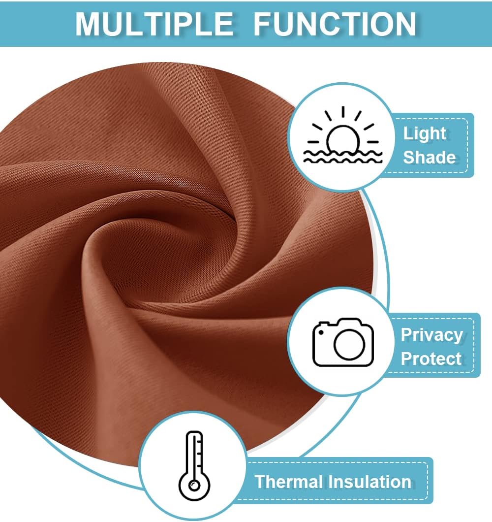 RYB HOME Small Curtains for Door Windows - Blackout Thermal Insulating Drapes for Home Theatre Bathroom Basement Cafe RV Camper Windows Blinds, Wide 34 x Long 30, Burnt Orange, 1 Pair