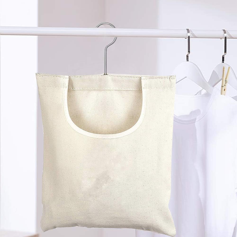 JIANWEI Canvas Clothespin Bag, Clothes Pins Bag Holder, Laundry Clothes Pin Storage Organizer with Hook, Portable Hanging Storage Organizer For Home Balcony Travel(Beige)
