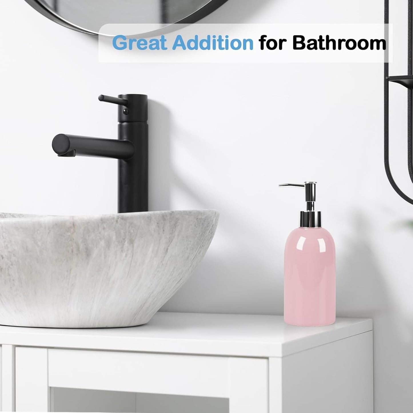 Natheeph 14OZ Ceramic Soap Dispenser Ceramic Soap Pump Dispenser Can Fill Liquid for Bathroom/Kitchen (Pink)