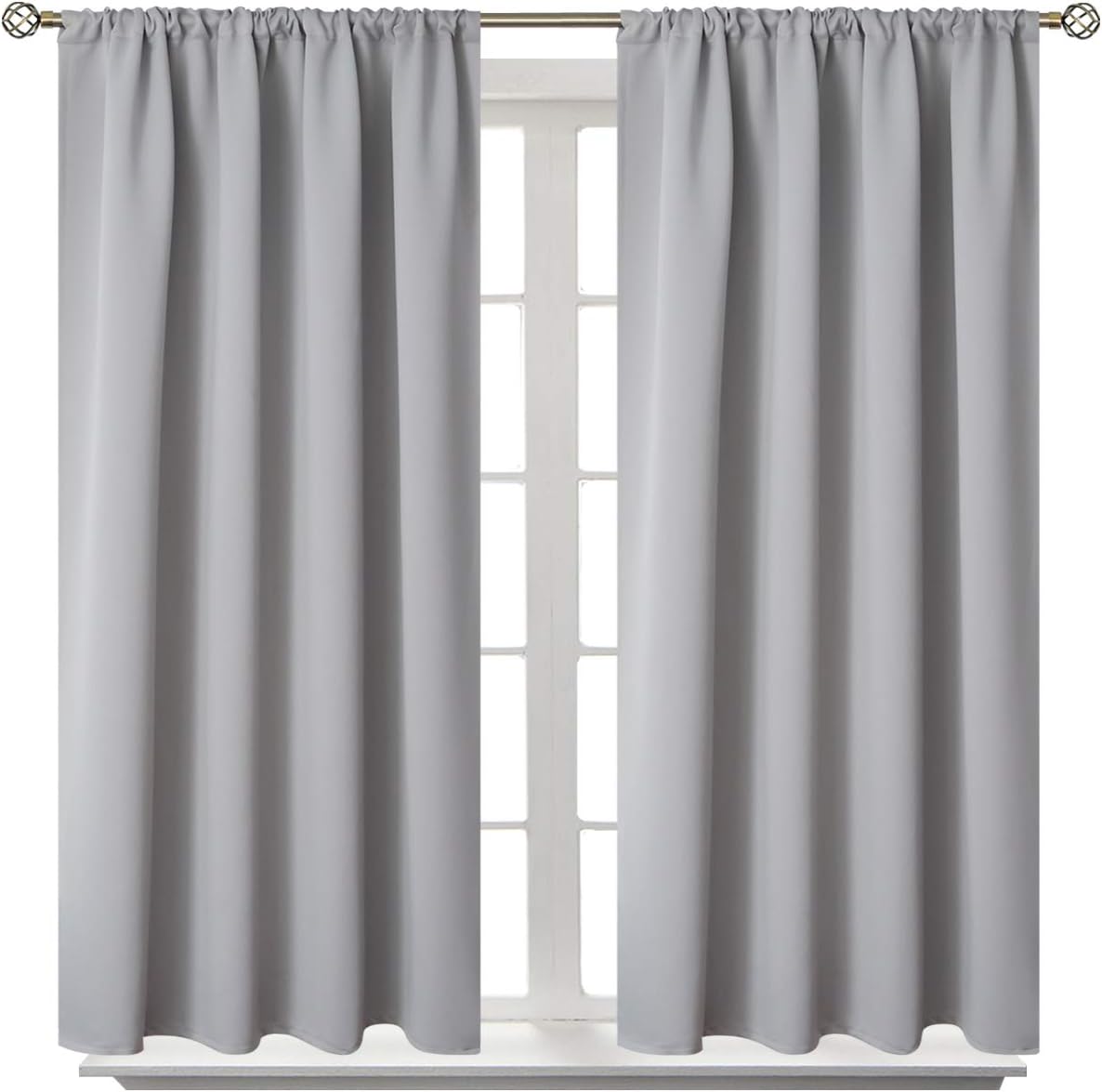 BGment Light Grey Blackout Curtains 48 Inch Length for Bedroom - Short Thermal Insulated Window Drapes with Rod Pocket Room Darkening Privacy for Kitchen Living Room, 42 x 48 Inch, 2 Panels