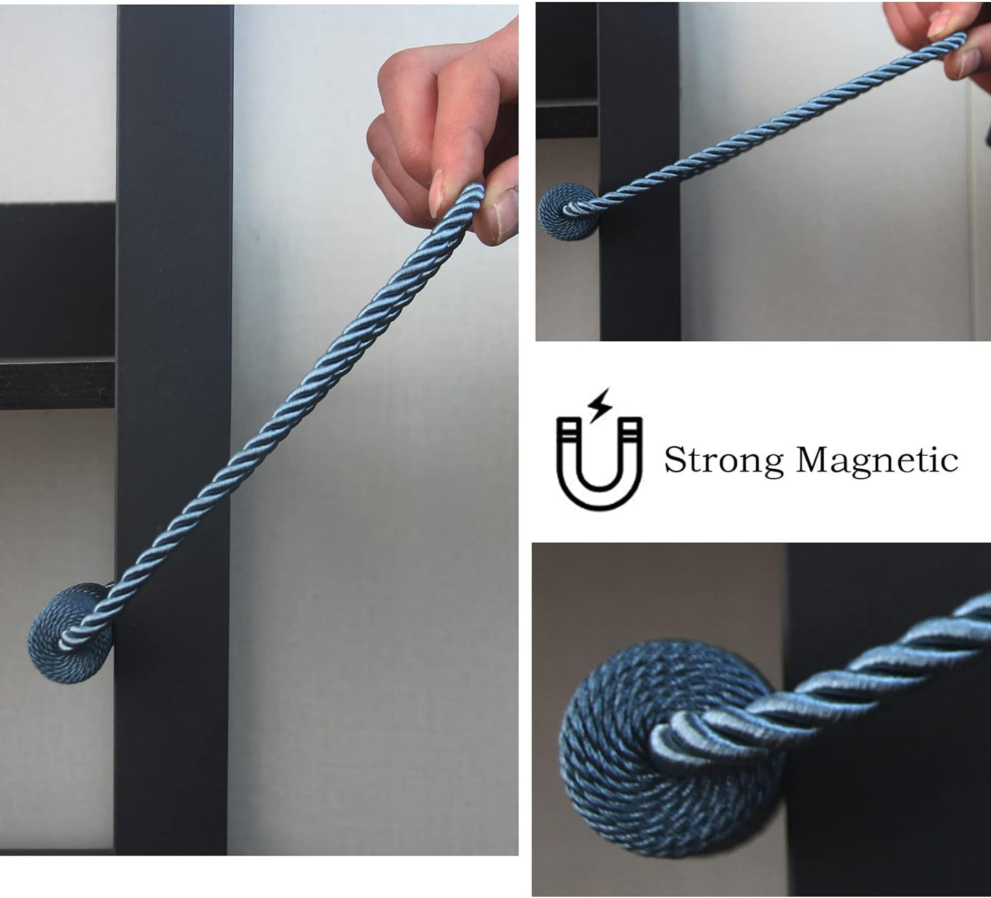 Magnetic Curtain Tiebacks 2 Pack Blue Curtain Rope Tieback Curtain Holders for Drapes Modern Tie Backs Decorative Curtain Holdbacks