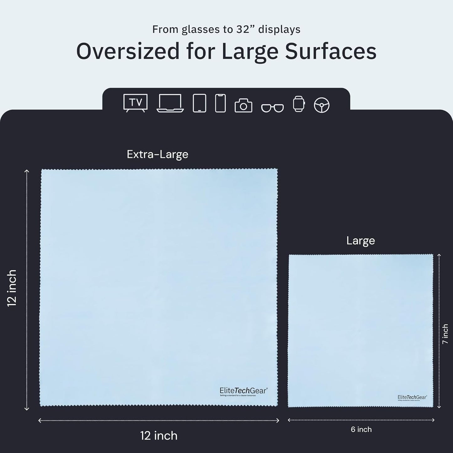 Elite Screens Microfiber Cleaning Cloth for Glasses - 12 x 12 in, Blue, 8-Pack - Lens & Screen Cleaning Cloth for Eyeglasses, Sunglasses & Electronics