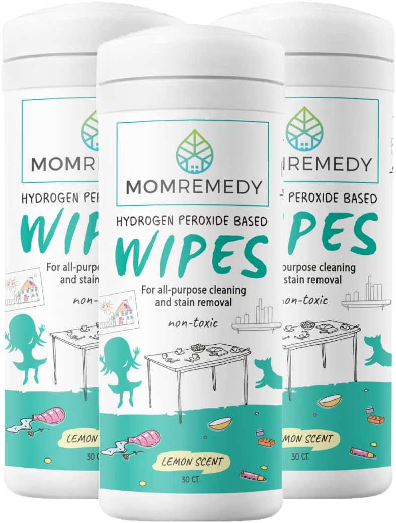 MOMREMEDY Hydrogen Peroxide Cleaning Wipes | All Purpose Cleaner and Stain Remover | Multipurpose for Kitchen, Bathroom, All Surfaces
