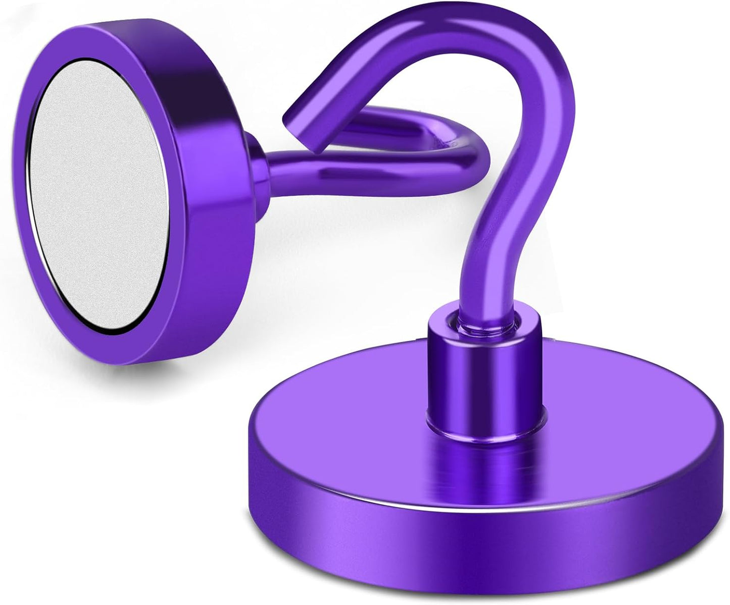 MIKEDE Magnetic Hooks,150LB Heavy Duty Magnets with Hook for Fridge, Strong Magnet Neodymium Industrial Hooks Hanging, Hanger Toolbox, Cruise(Purple, 10 Pack)