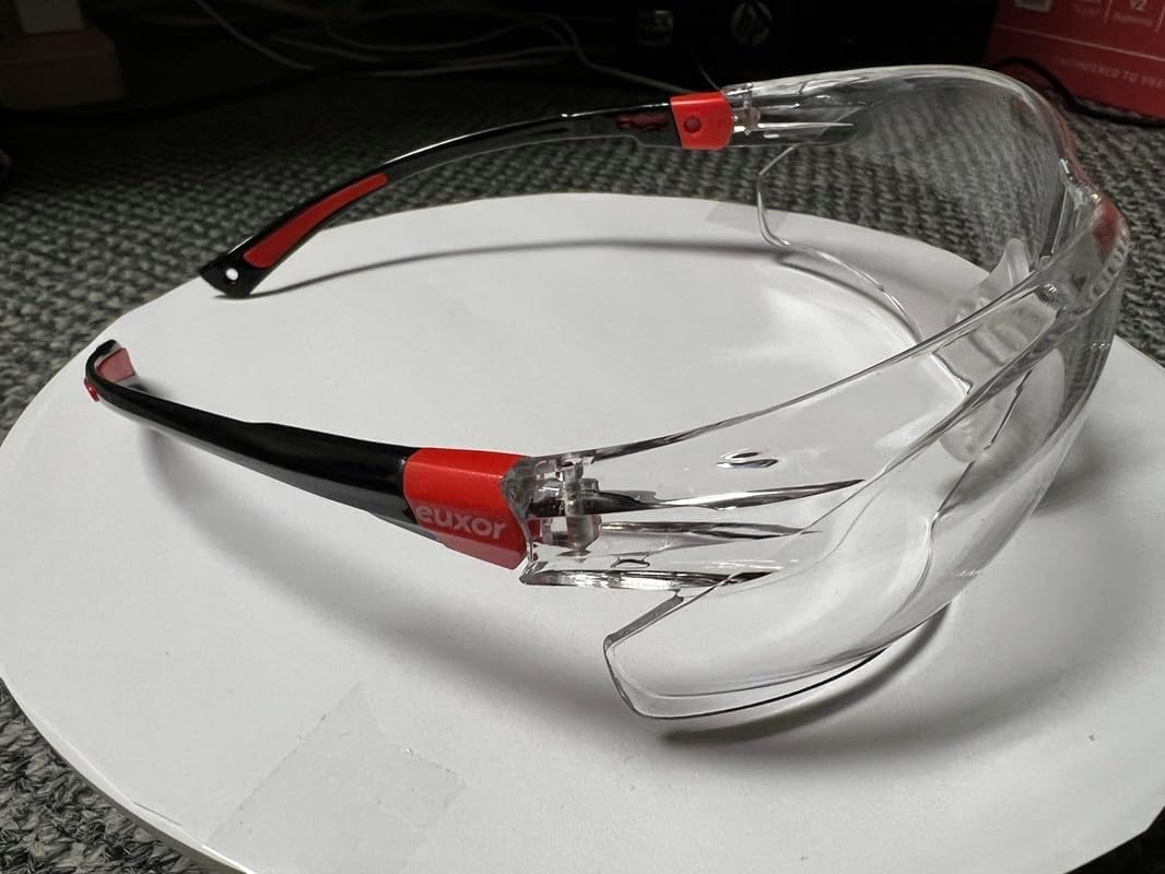 Red Frame (New) Safety Glasses Goggles for Eye Protection with Clear Anti Fog Scratch Resistant shattered Proof, Best Safety Glasses of ANSI Z87 & EN 166 with Carrying Case (1 Piece).
