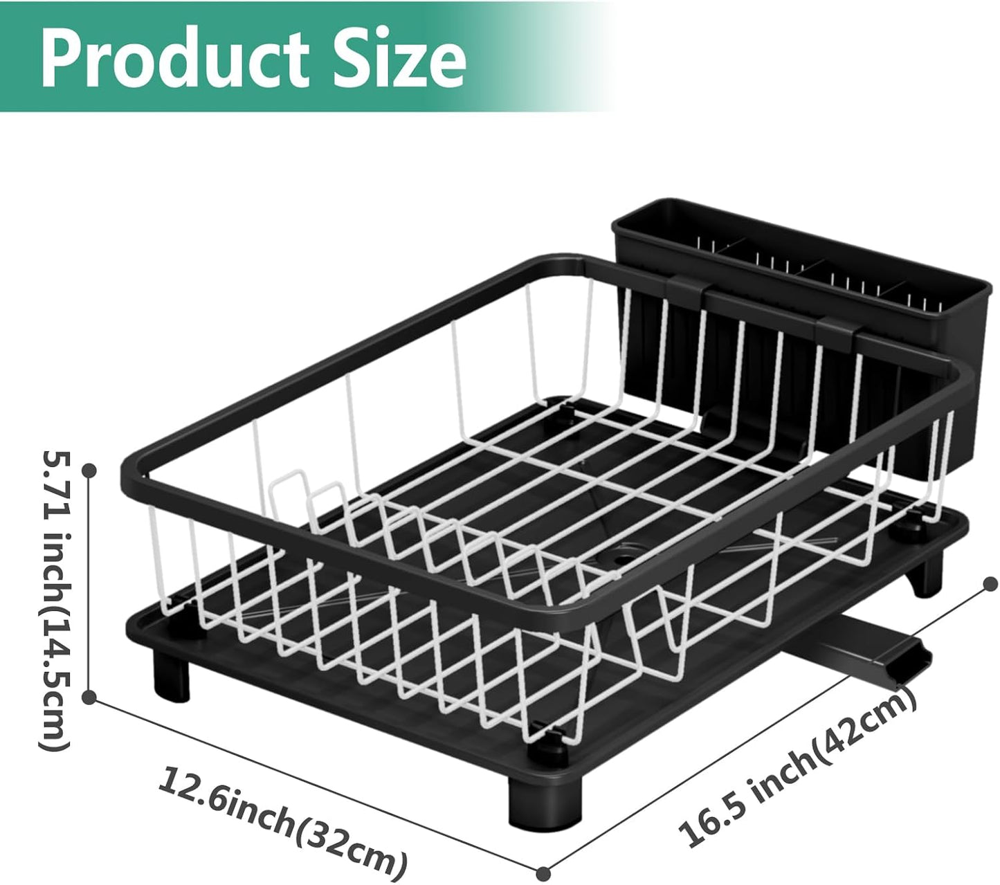 Dish Drying Rack - Space-Saving Dish Rack,Dish Racks for Kitchen Counter with Drainboard, Rustproof Dish Drainer with a Removable 4-Compartment Utensil Holder,Black-White
