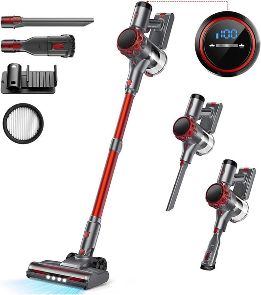 S3P Cordless Vacuum Cleaner, 45kPa Powerful Vacuum Cleaners for Home, 55-Min Runtime Rechargeable Stick Vacuum, Self-Standing, for Pet Hair Carpet Hard Floor, LED Display