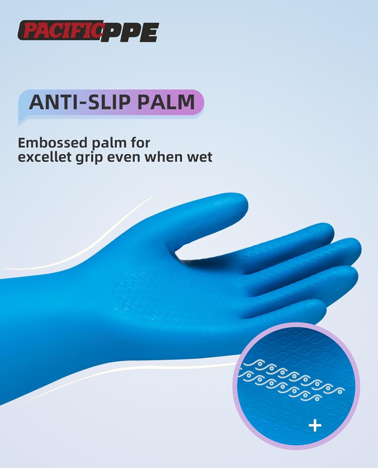 PACIFIC PPE 2 Pairs Reusable Dishwashing Cleaning Gloves with Latex Free, Cotton Lining, Kitchen Gloves, Blue, Large