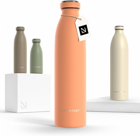 LARS NYSØM Stainless Steel Insulated Water Bottle 12oz 17oz 25oz 34oz 51oz | Insulated Thermo Flask for Hot and Cold Beverages | Leakproof Drinking Bottle (Pumpkin Orange, 25.4 oz)