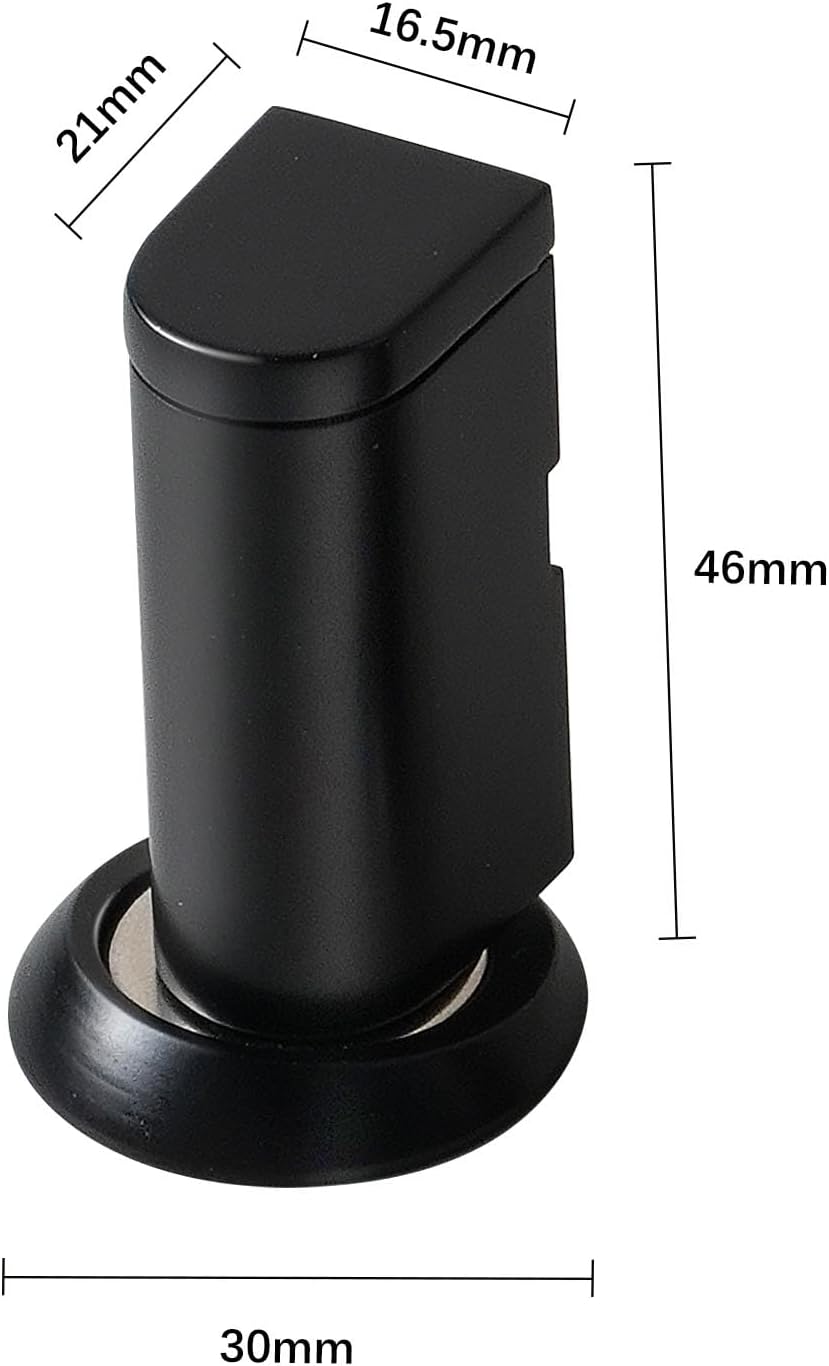 Windproof Magnetic Door Stoppers, 0-0.78" Stroke Mechanical Doorstop, No-Hole Flooring Door Suction with 3M Strong Adhesive and Screws, Black, 1 Pack