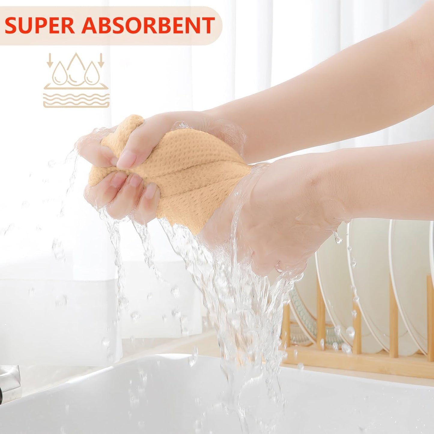 Homaxy 100% Cotton Waffle Weave Kitchen Dish Towels, Ultra Soft Absorbent Quick Drying Cleaning Towel, 13 x 28 Inches, 12-Pack, Apricot