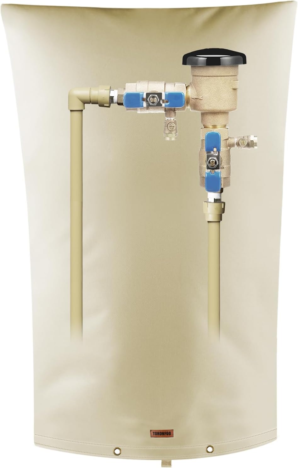 TOHONFOO Backflow Preventer Pipe Insulation Cover (5°F) - Irrigation Sprinkler Valve Insulated Pouch - Water Well Pump Cover - Sturdy 5 Layers for Winter Freeze Protection, 22" W x 34" H, Beige