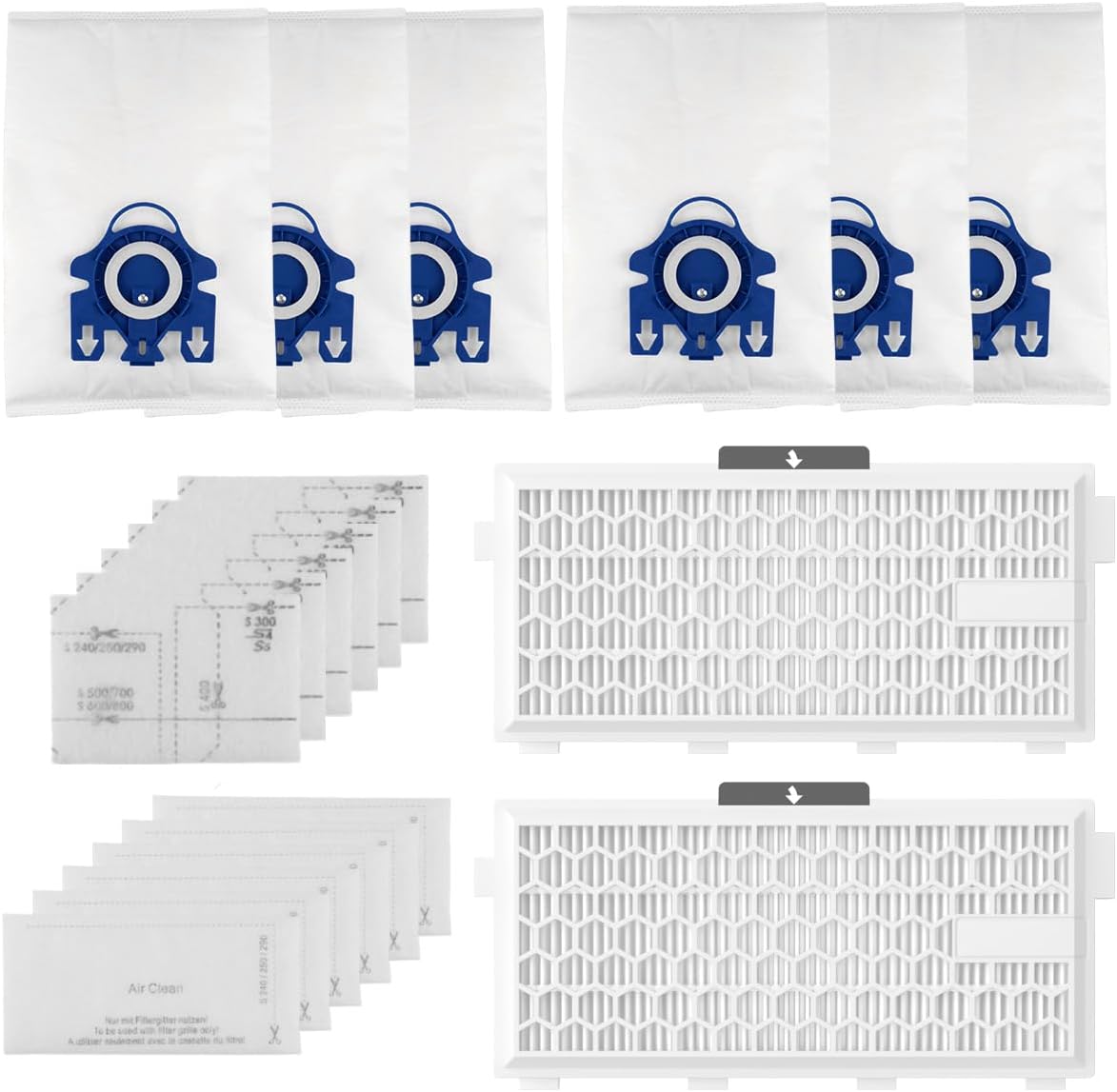 6 Packs GN 3D Airclean Bags Replacement for Miele Complete C2 C3 and S2, S5, S8, S400i Series Vacuums with 2 SF-HA 50 HEPA Filters, 6 AirClean Filter and 6 Pre-motor Protection Filter