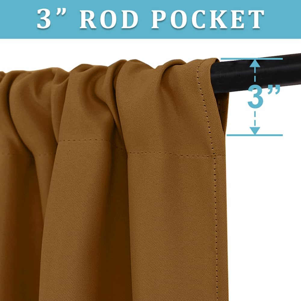 RYB HOME Small Curtains Blackout - Privacy Energy Efficiency Mini Curtains for Kids Bedroom RV Camper Windows Trailer Bathroom Kitchen Cabinet Window Tiers, W 29 x L 24, Gold Brown, 2 Panels