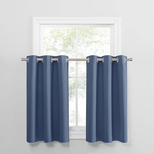 PONY DANCE Stone Blue Kitchen Curtains 36 inch Long for Small Window Curtains Short Drapes for Bedroom, Half Window Tiers for Boys Room Bathroom Nursery(2 Panels, W 42 x L 36 inches, Blue Haze)