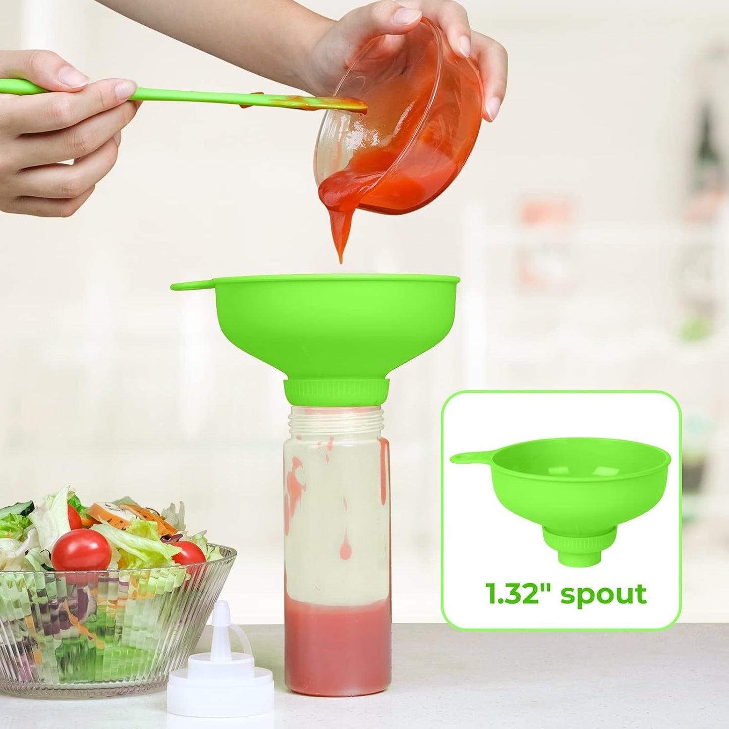 Wide Mouth Kitchen Funnel, Food Grade Plastic Cooking Canning Funnel with 4 Sizes Spouts for Filling Wide and Regular Mason Jars, Spray Dropper Oil Bottle Jug Spices Shampoo Sauce
