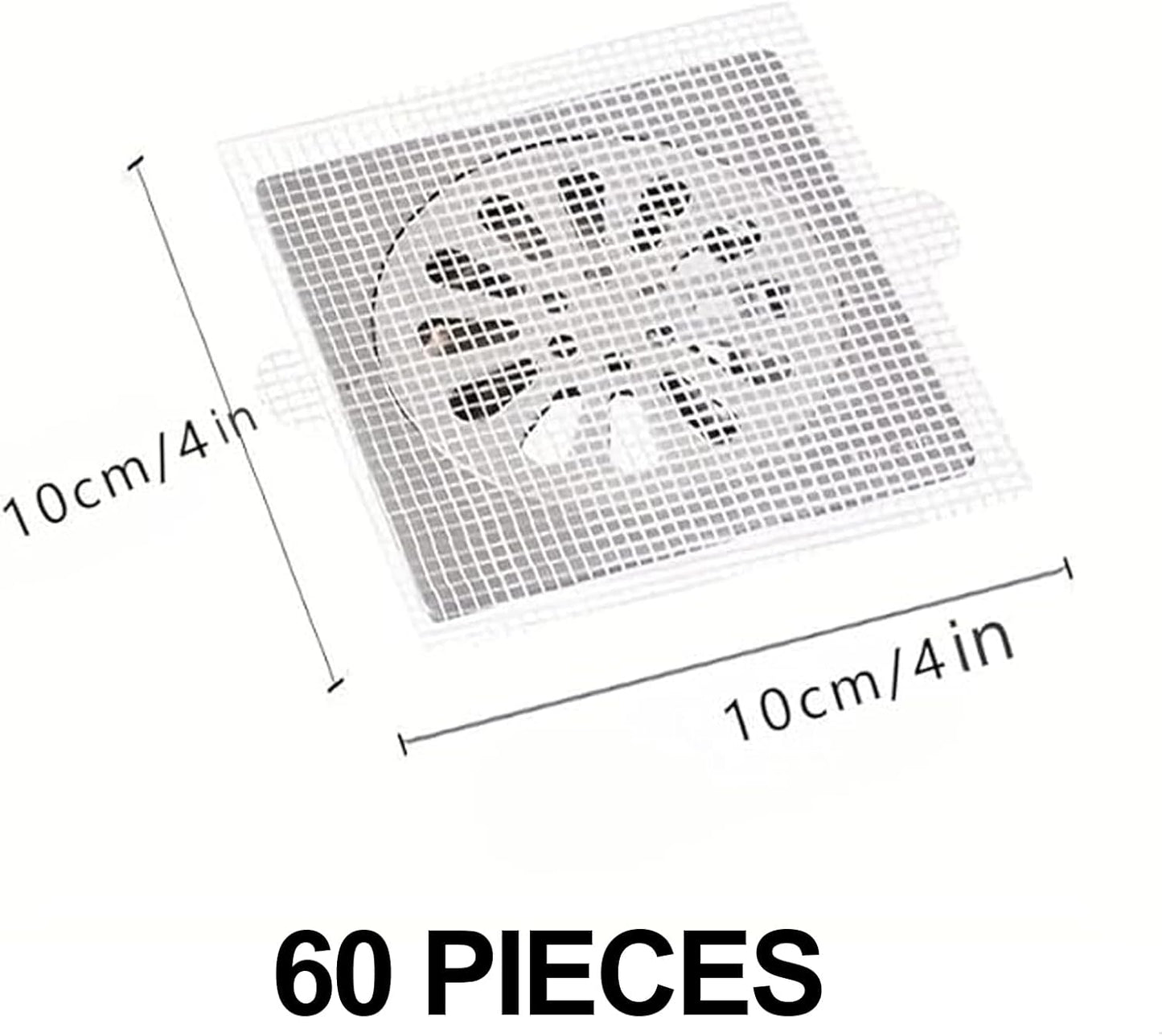60PCS Disposable Shower Drain Cover Hair Catcher Shower Drain Mesh Stickers,4 X 4 Inch Disposable Floor Drain Sticker,Suitable for Bathroom, Bathtub, Kitchen Sewer Outlets.