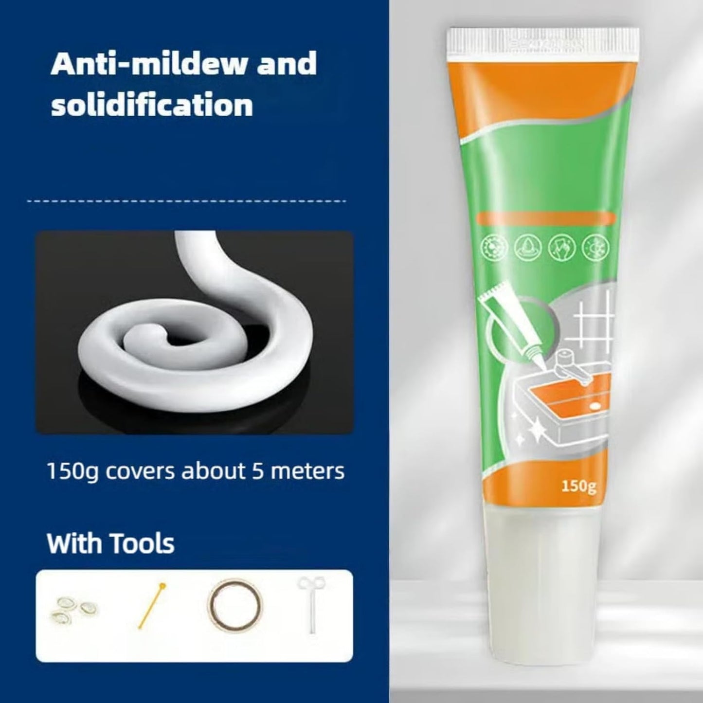 Waterproof White Grout Repair Kit, Grout Pen for Shower Tile, Grout Filler Repair, Squeeze Tube White Caulk, Waterproof & Moisture-Resistant, for Kitchen Bathroom (1)