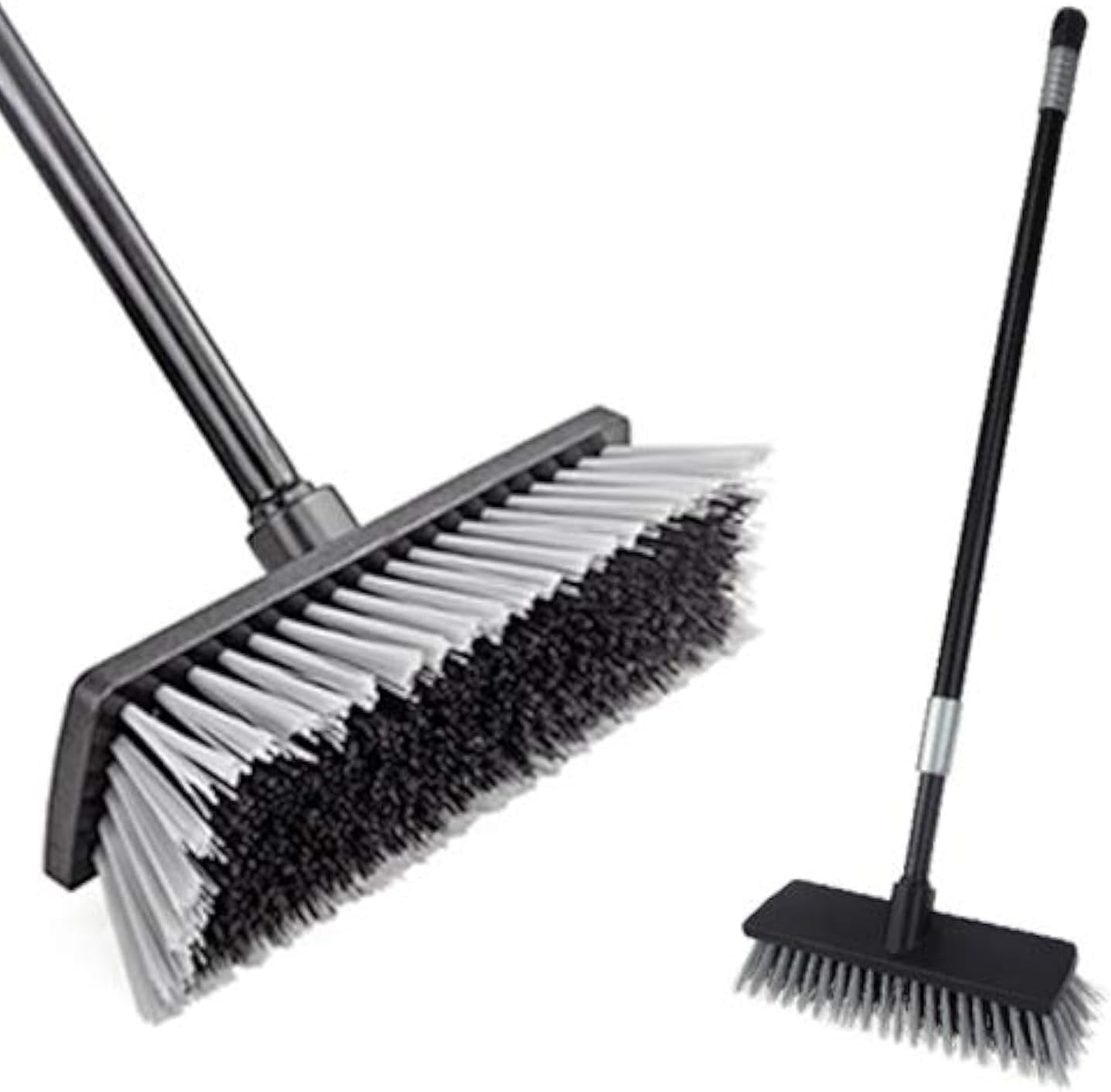 Floor Scrubbing Brush Stiff Bristles with 49.6 inches Telescopic Long Handle, Yard Brush Concrete Broom for Cleaning Garden, Patio Bathroom, Kitchen, Garage, Deck, Tile, Marble, Stone, Wood Floors