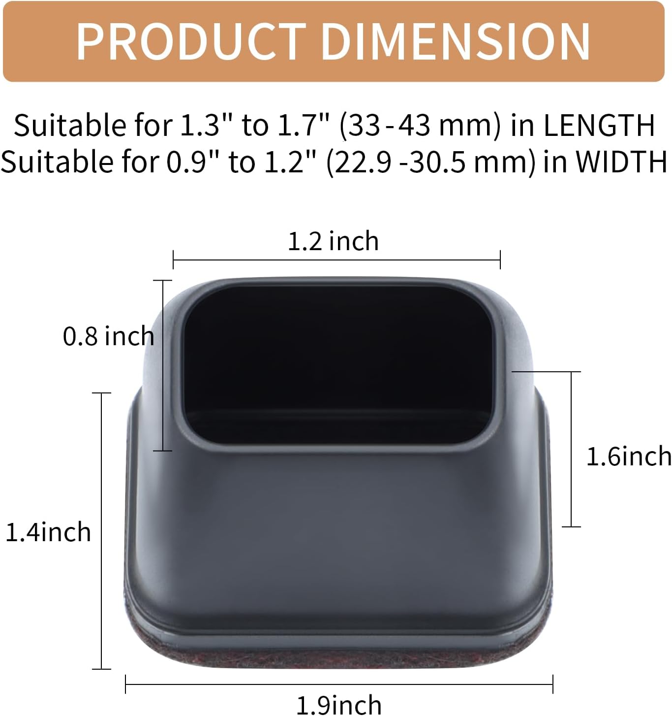 Ezprotekt 24 Pcs Rectangle Black Silicone Chair Leg Floor Protectors Caps, Rectangle Felt Chair Leg Covers Cups for Desk Chair Table - Anti- Scratches and No Noise (Fit L :1.3-1.7", W: 0.9-1.2")