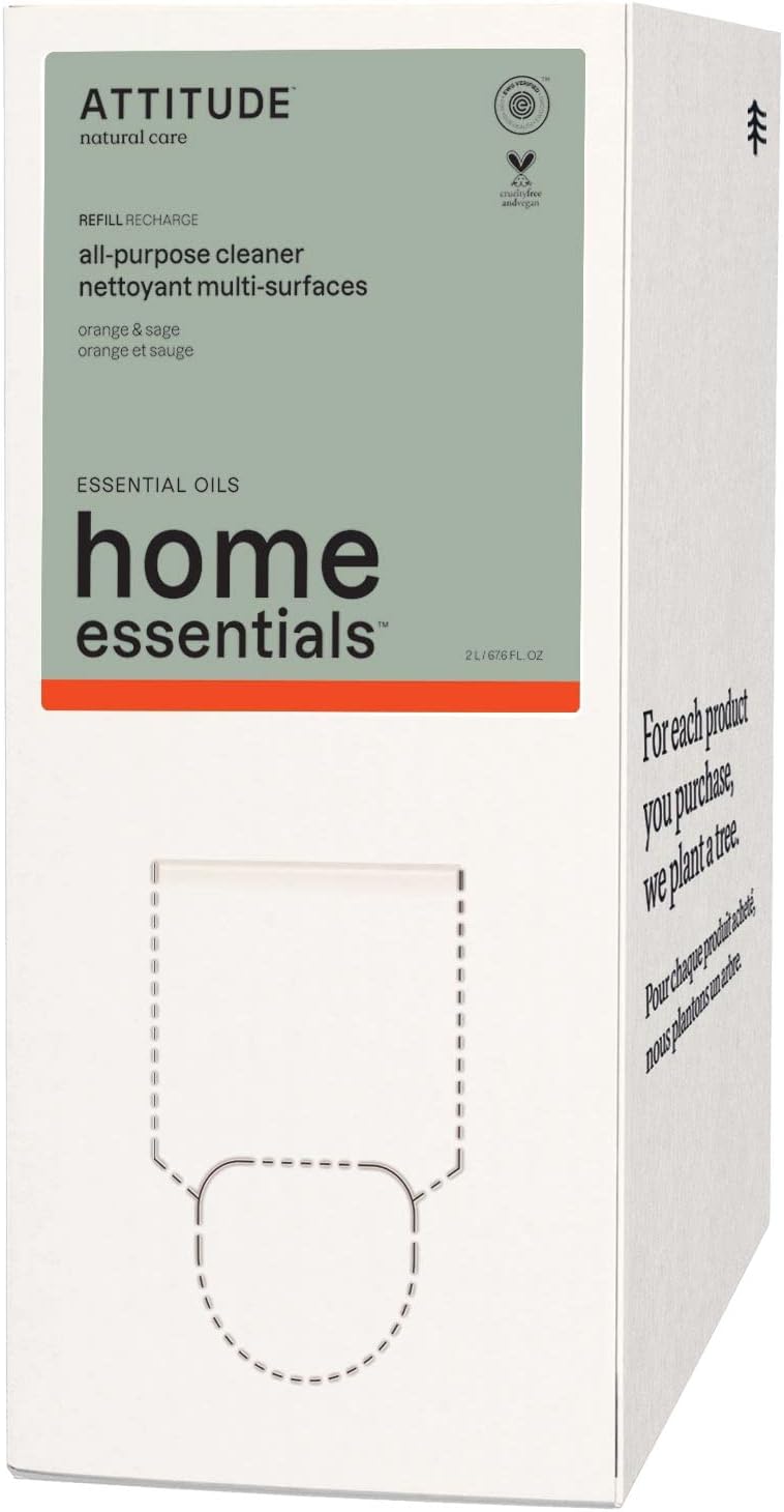 ATTITUDE All Purpose Cleaner, EWG Verified Multi-Surface Products, Vegan, Naturally Derived Multipurpose Cleaning Spray, Orange and Sage, 67.6 Fl Oz