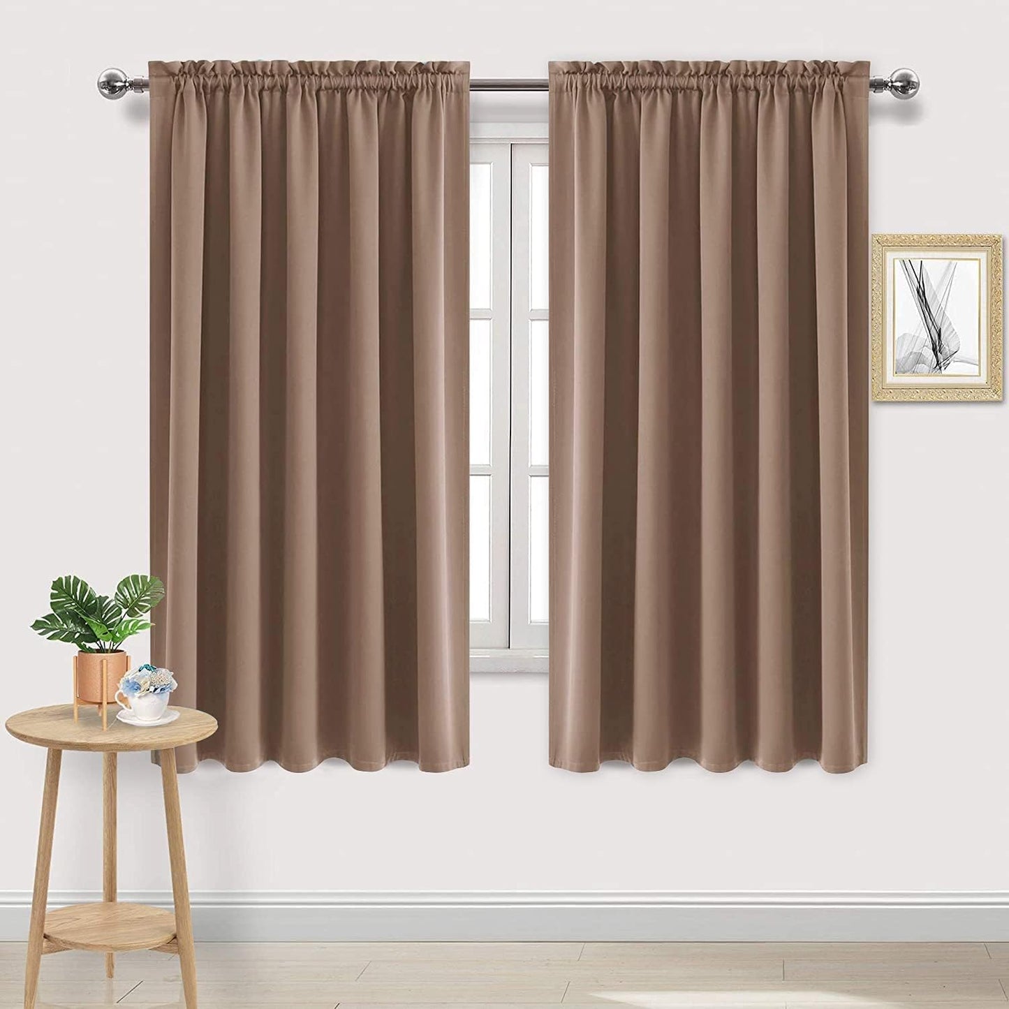DWCN Blackout Curtains for Bedroom – Rod Pocket Thermal Insulated Noise Reducing Noise Reducing Drapes for Living Room, W 60 x L 63 Inch, 2 Panels, Khaki
