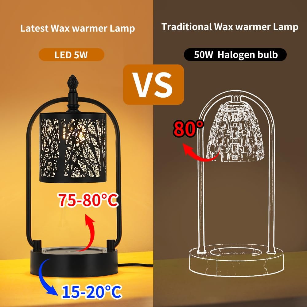﻿Tree Candle Warmer Lamp, LED Colors Changing Candle Warmer with ATimer, Bedroom Living Room Home Decor Wax Melting Warmer for Jar Candles (Double Pole -Black)
