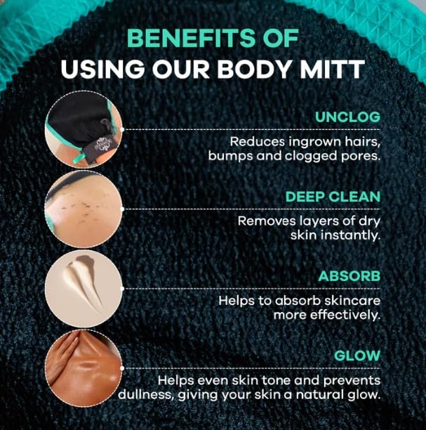 Dermasuri - Deep Exfoliating Glove - Polishing Mitt Body Scrubber - Korean Skin Cleaner Exfoliator - Dead Skin Buffing Treatment - Gifts for Women & Men - Keratosis Pilaris Scrub Remover - (2 Pack)